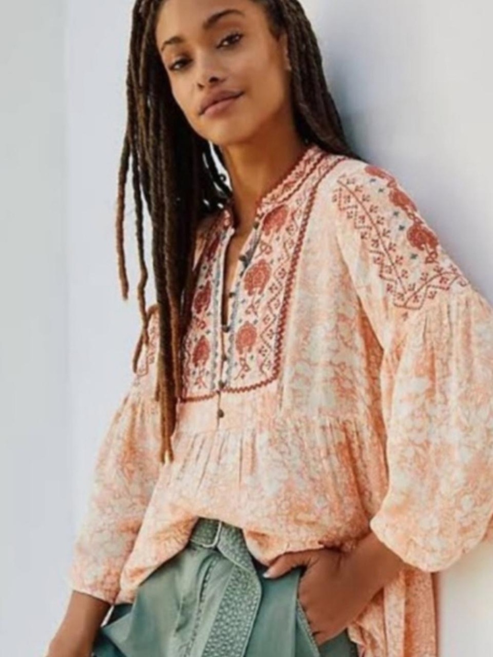 Anthropologie Claudia Embroidered Babydoll Tunic